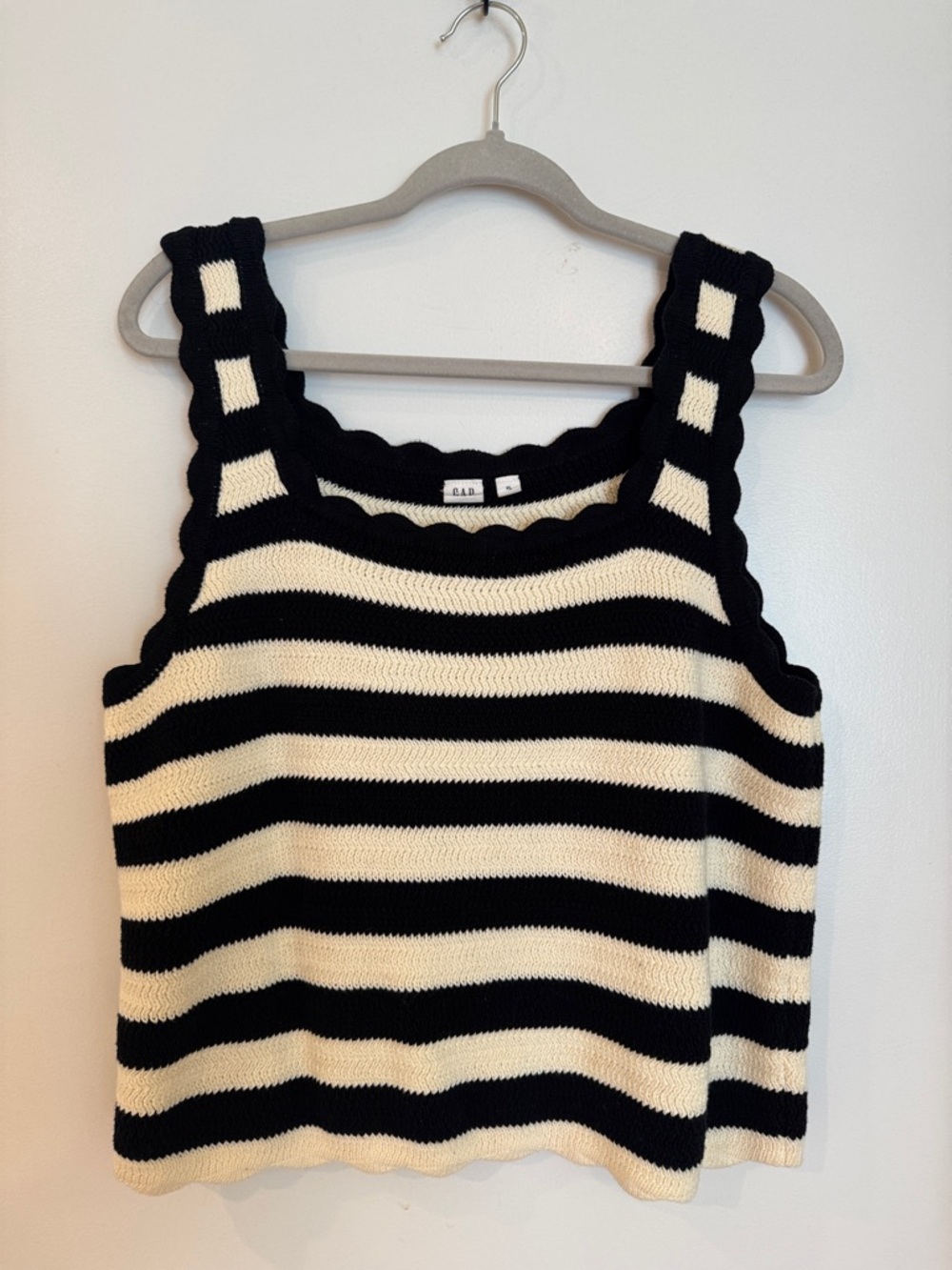 GAP Black and Cream Striped Knit Tank Top